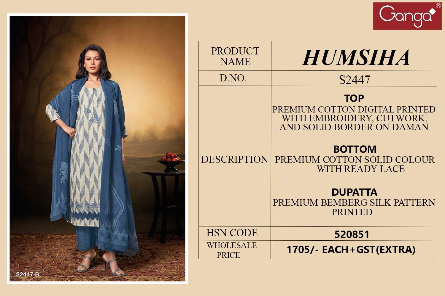 Ganga Humsiha 2447 Cotton Digital Printed Wholesale Fancy Salwar Suit Catalog — Wholesale Salwar Suits, Ganga wholesale from Surat - Gallery Image 5